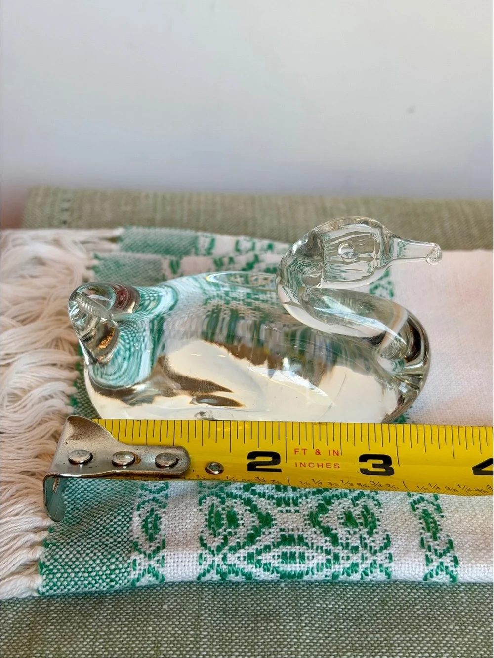 Vintage Clear Art Glass Swan Figurine Paperweight Hand Blown Glass Bird Decor